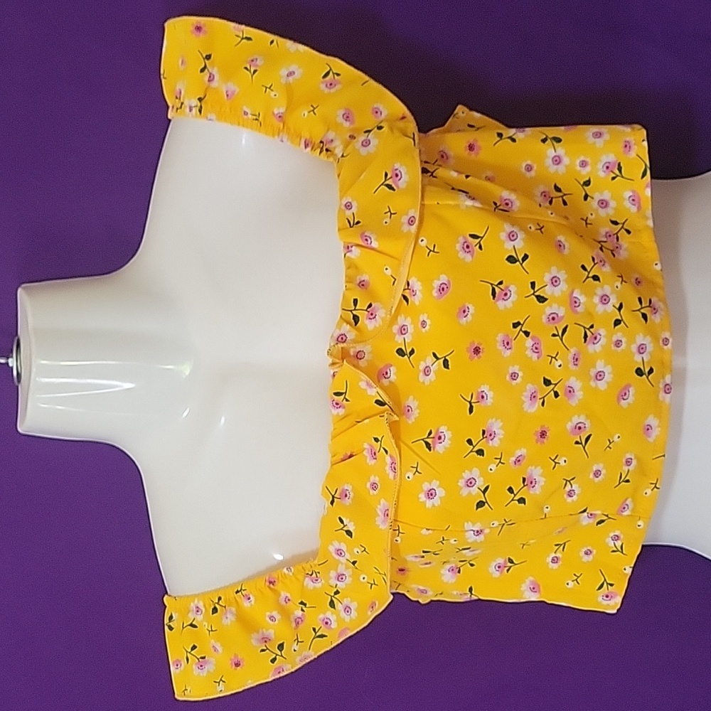 Shein mustard yellow pink floral off shoulder 2 piece set - Picture 4 of 15